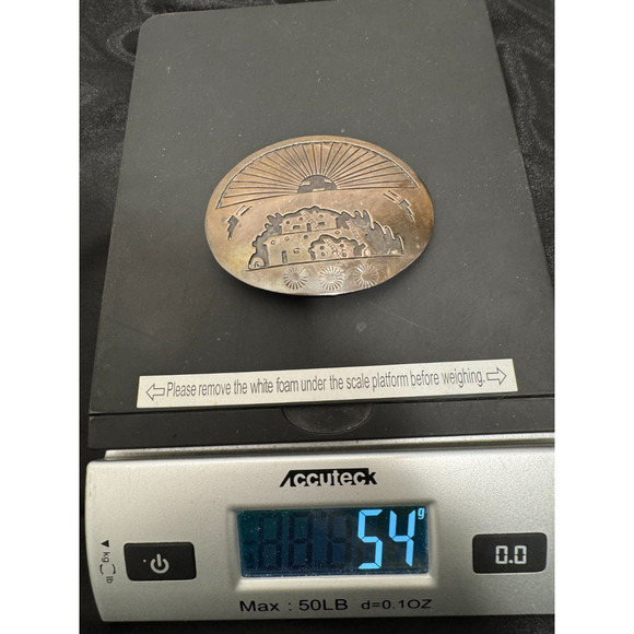 Native American Sterling Silver THOMAS Belt Buckle 54 gr Engraved Village Scene - Picture 2 of 6